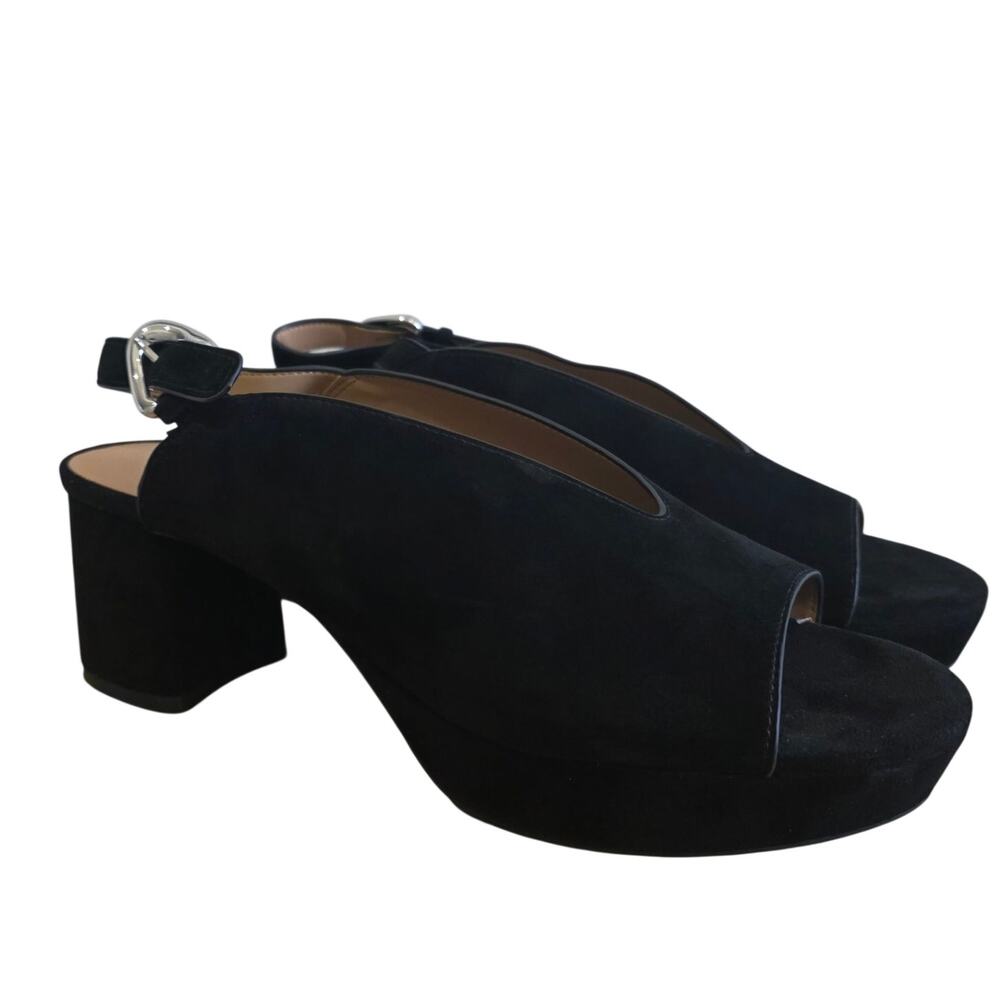 Aerosoles Cornelia Black Suede Leather Peep Toe Platform Slingback Sandals 12